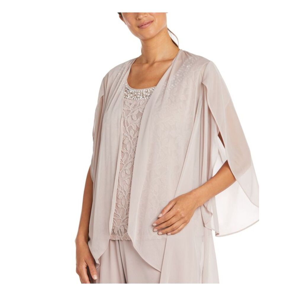 R&M RICHARDS Womens Beige Cardigan 3/4 Sleeve Open Front Wear To Work Top 16